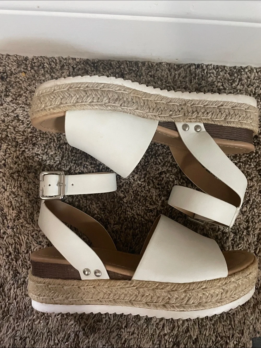 Soda White  Espadrille Platform Sandals with Ankle Strap